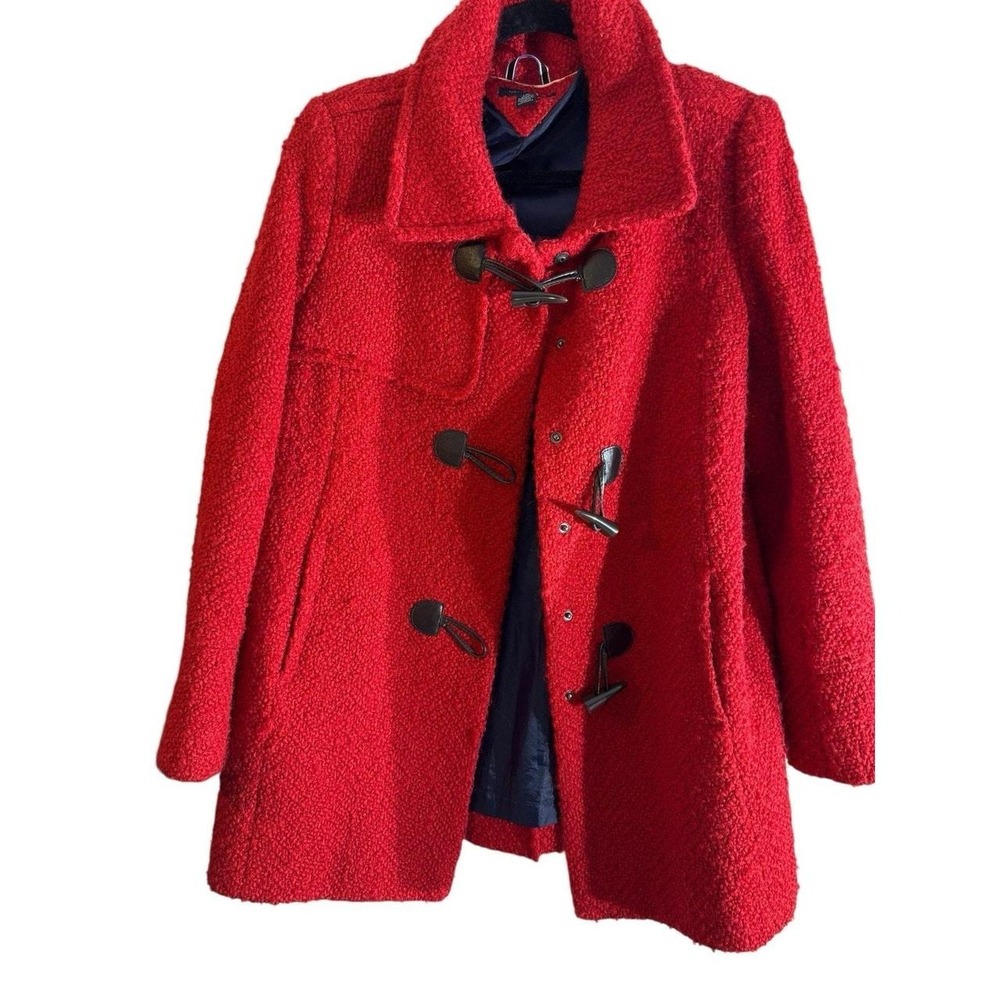 Tommy Hilfiger Womens Red Wool Pea Coat Toggle Jacket HW5119 Vintage 2011 Size L